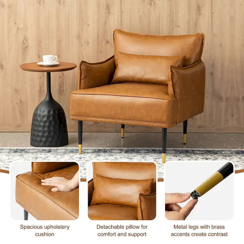 Glitzhome Set of 2 29.5W Mid-Century Modern Leatherette Armchairs With Side Pocket - 29.5 W x 32 H x 28.75 D