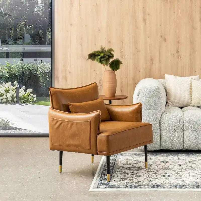 Glitzhome Set of 2 29.5W Mid-Century Modern Leatherette Armchairs With Side Pocket - 29.5 W x 32 H x 28.75 D