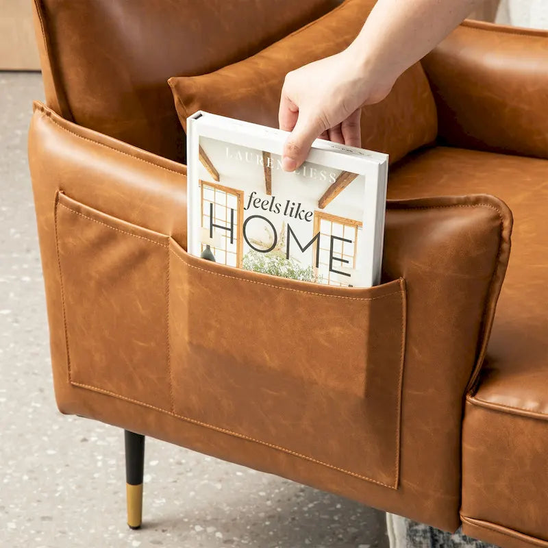 Glitzhome Set of 2 29.5W Mid-Century Modern Leatherette Armchairs With Side Pocket - 29.5 W x 32 H x 28.75 D