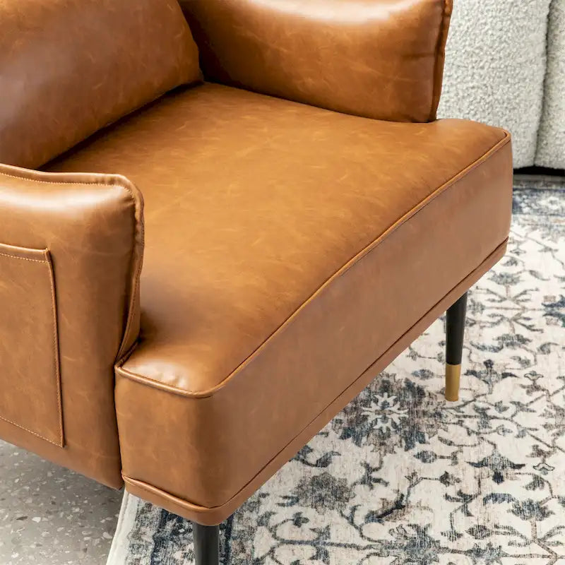 Glitzhome Set of 2 29.5W Mid-Century Modern Leatherette Armchairs With Side Pocket - 29.5 W x 32 H x 28.75 D