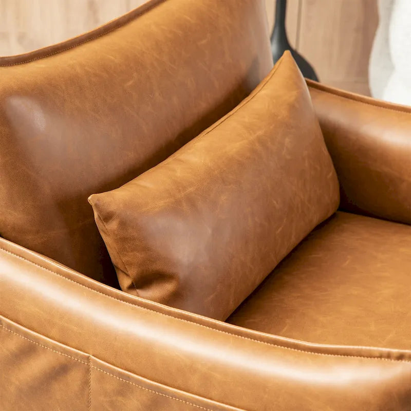 Glitzhome Set of 2 29.5W Mid-Century Modern Leatherette Armchairs With Side Pocket - 29.5 W x 32 H x 28.75 D