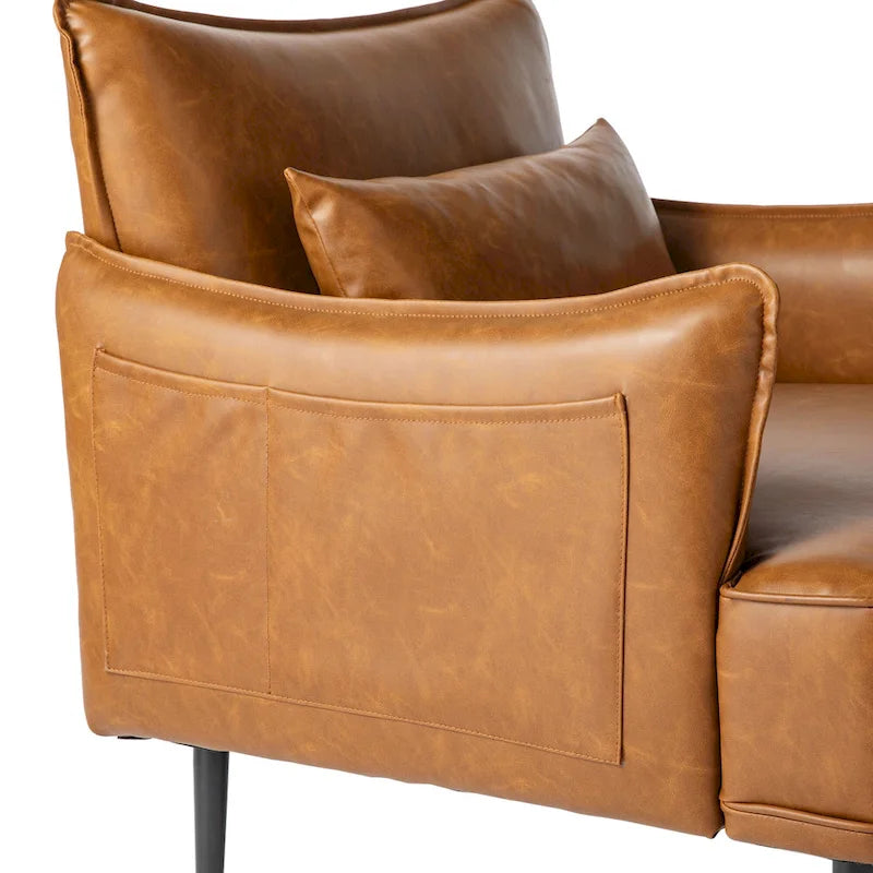 Glitzhome Set of 2 29.5W Mid-Century Modern Leatherette Armchairs With Side Pocket - 29.5 W x 32 H x 28.75 D
