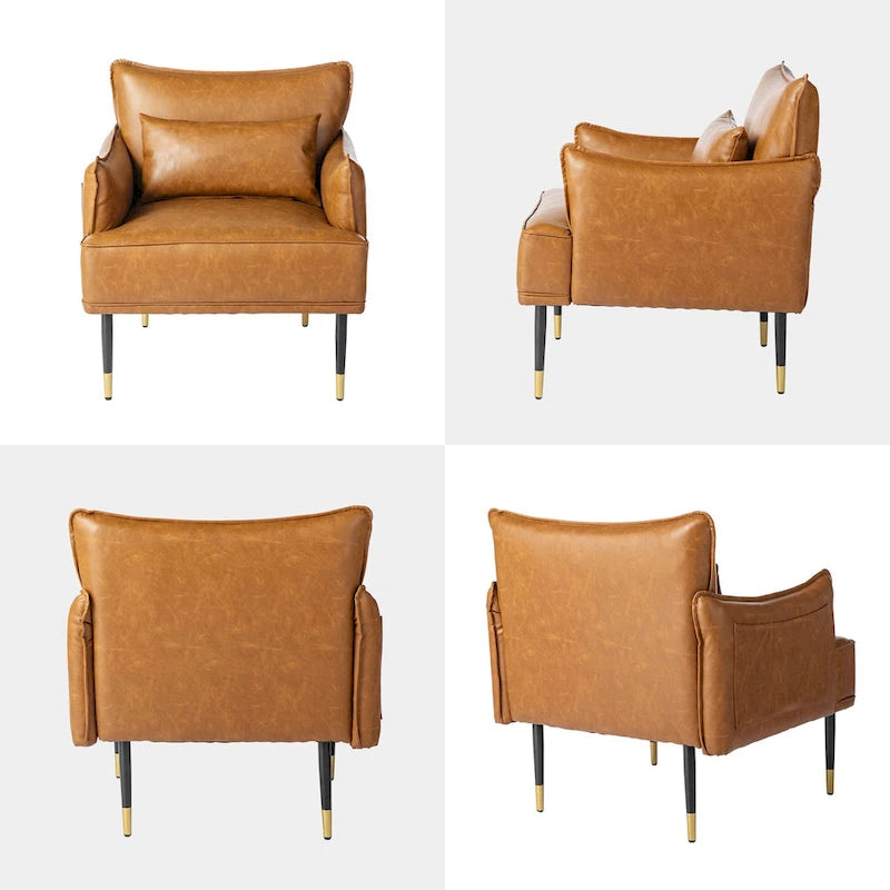 Glitzhome Set of 2 29.5W Mid-Century Modern Leatherette Armchairs With Side Pocket - 29.5 W x 32 H x 28.75 D