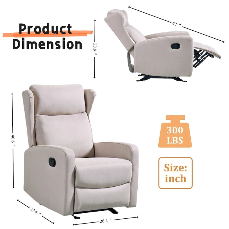 Rocking Recliner Chair for Living Room, Adjustable Modern Recliner Chair, Recliner Sofa with Lumbar Support