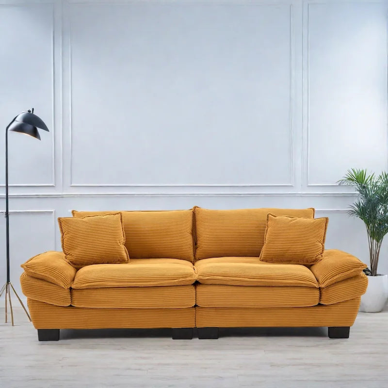 65.5 Upholstered 3-Seater Sofa Couch with Two Pillows and Sturdy Construction