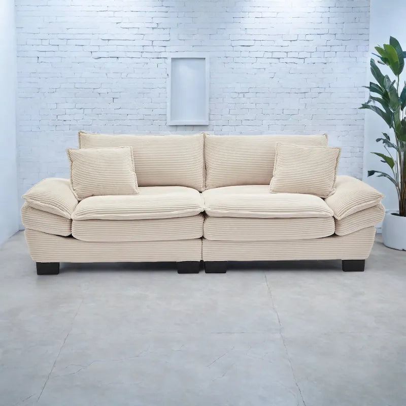 65.5 Upholstered 3-Seater Sofa Couch with Two Pillows and Sturdy Construction