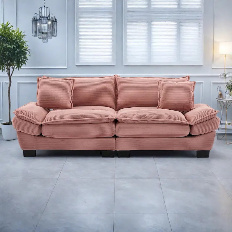 65.5 Upholstered 3-Seater Sofa Couch with Two Pillows and Sturdy Construction