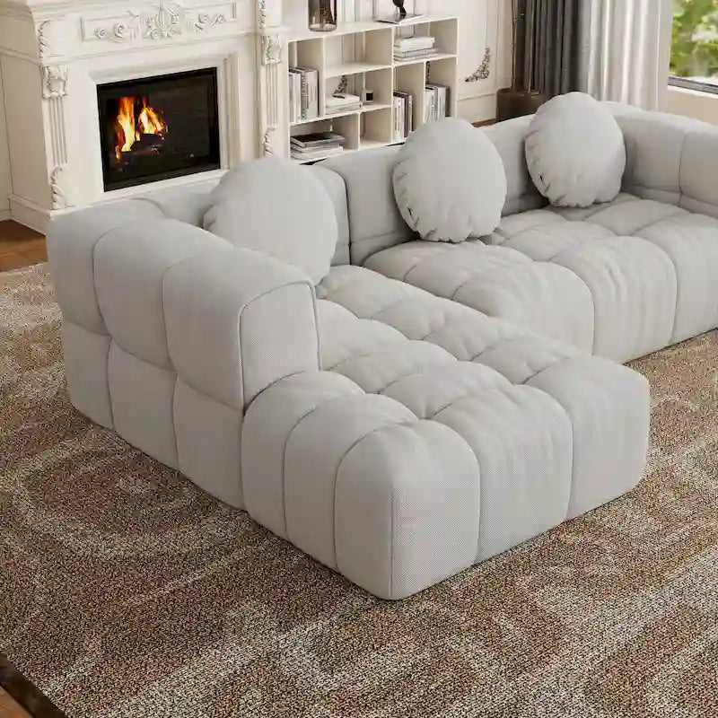 103 Chenille L-Shaped Sectional Sofa with Left Recliner, 3 Pillows and Modular Design