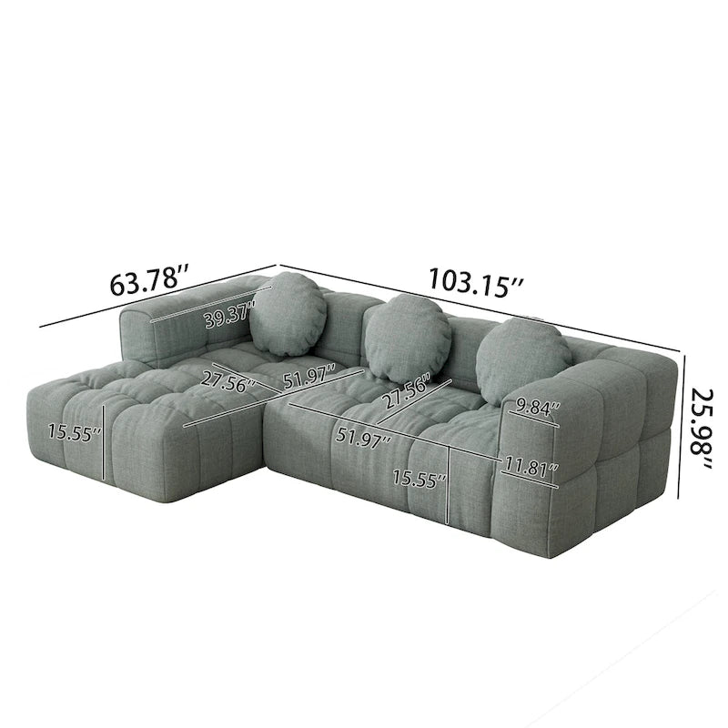 103 Chenille L-Shaped Sectional Sofa with Left Recliner, 3 Pillows and Modular Design