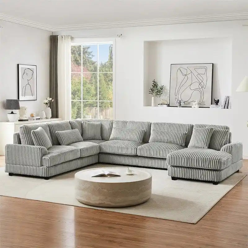 Oversized U-shaped Sectional Sofa with Chaise Lounge, 129 Modern Upholstered Sofa Couch, Corduroy Couch Set for Living Room