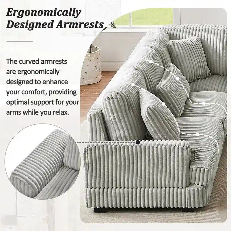 Oversized U-shaped Sectional Sofa with Chaise Lounge, 129 Modern Upholstered Sofa Couch, Corduroy Couch Set for Living Room