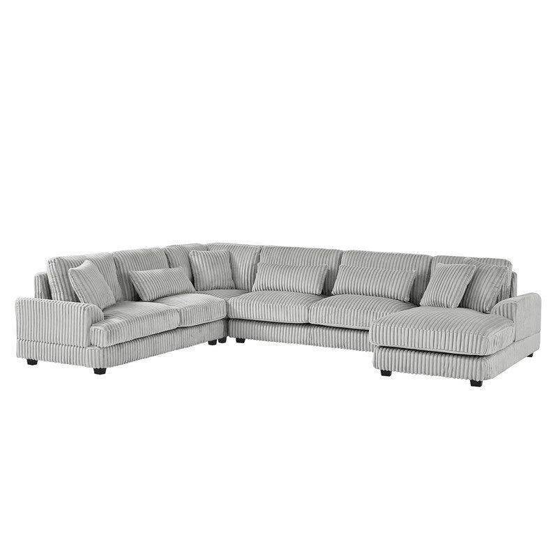 Oversized U-shaped Sectional Sofa with Chaise Lounge, 129 Modern Upholstered Sofa Couch, Corduroy Couch Set for Living Room