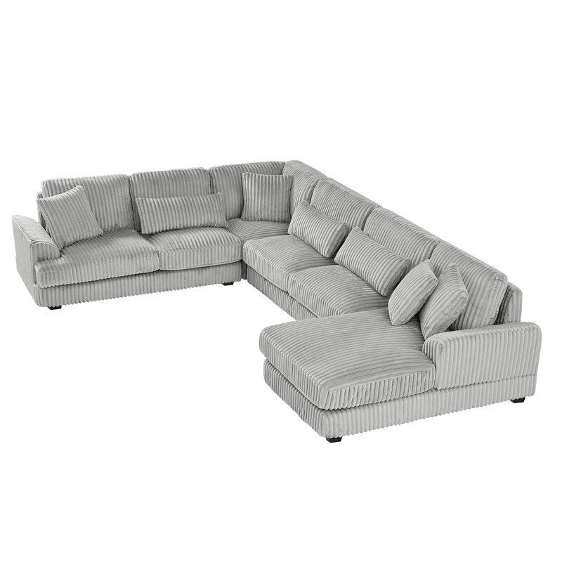 Oversized U-shaped Sectional Sofa with Chaise Lounge, 129 Modern Upholstered Sofa Couch, Corduroy Couch Set for Living Room