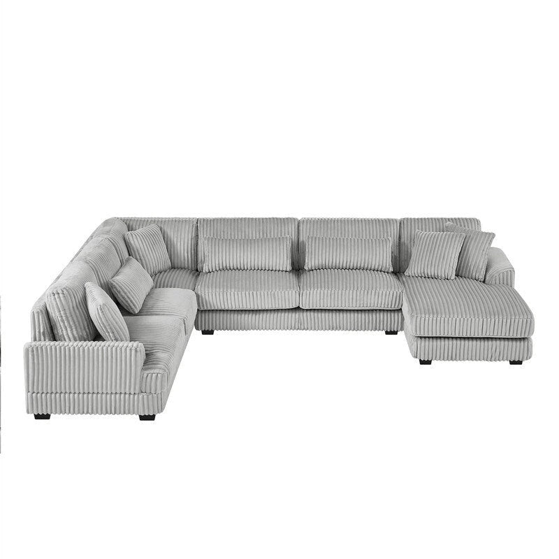 Oversized U-shaped Sectional Sofa with Chaise Lounge, 129 Modern Upholstered Sofa Couch, Corduroy Couch Set for Living Room