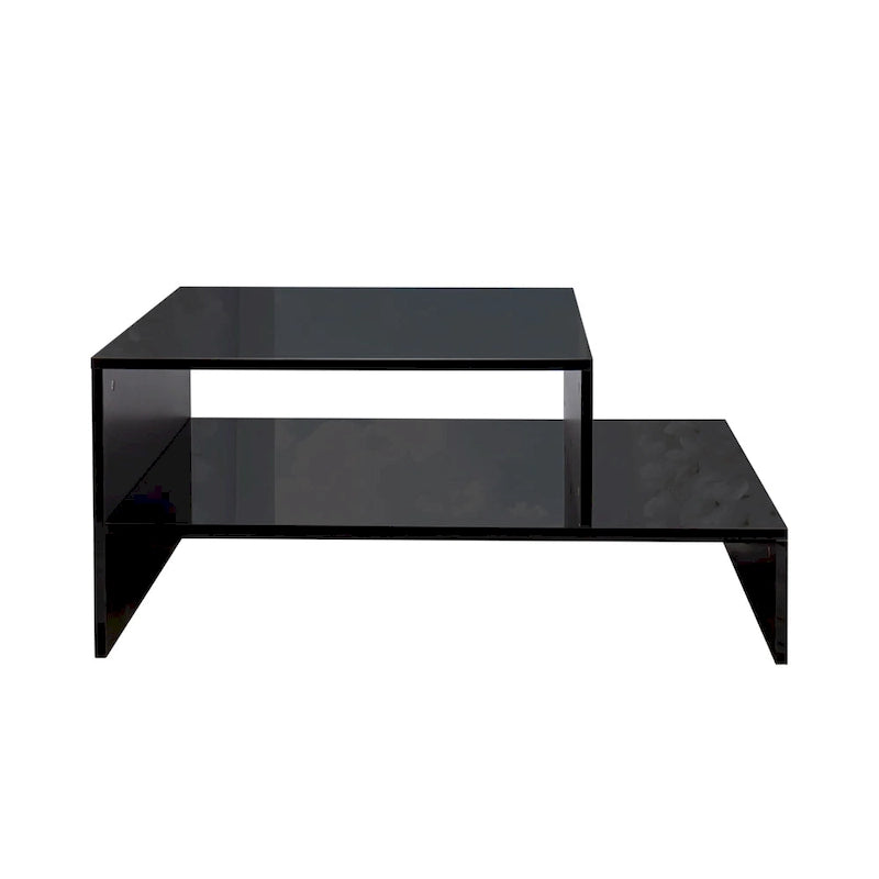 Modern Minimalist Stylish Coffee Table Double Layer Coffee Table with Open Storage, for Living Room, Black