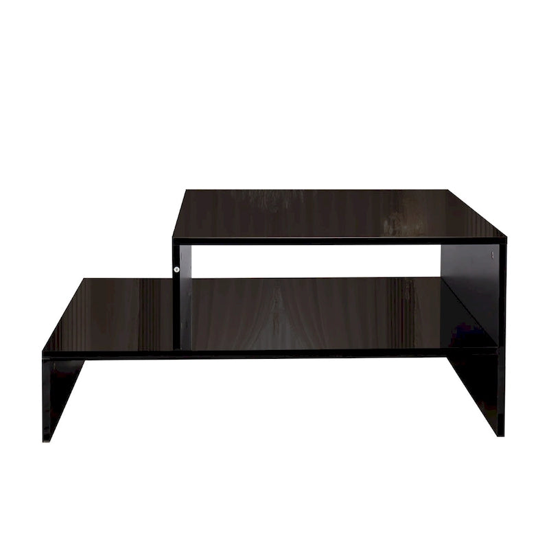 Modern Minimalist Stylish Coffee Table Double Layer Coffee Table with Open Storage, for Living Room, Black