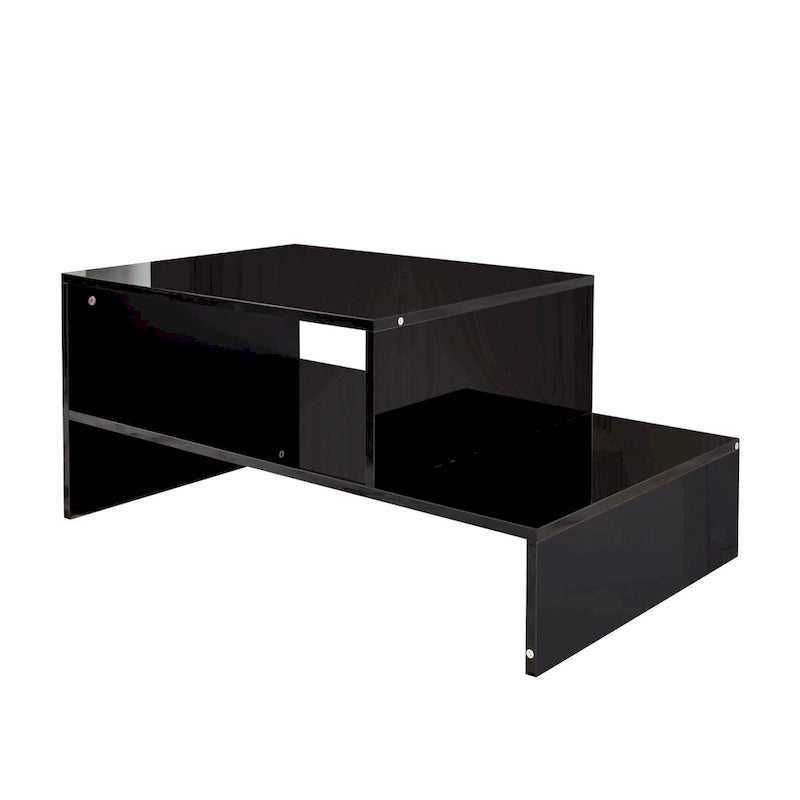 Modern Minimalist Stylish Coffee Table Double Layer Coffee Table with Open Storage, for Living Room, Black