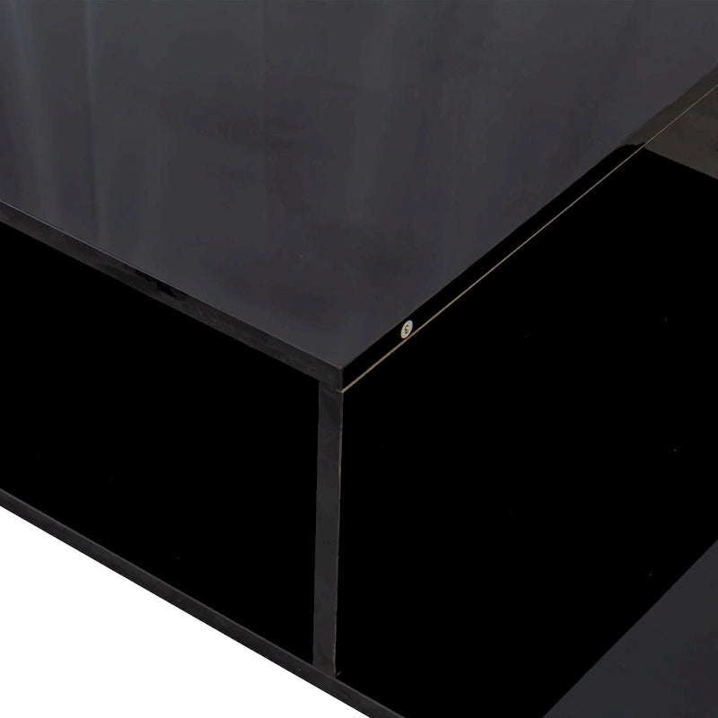 Modern Minimalist Stylish Coffee Table Double Layer Coffee Table with Open Storage, for Living Room, Black