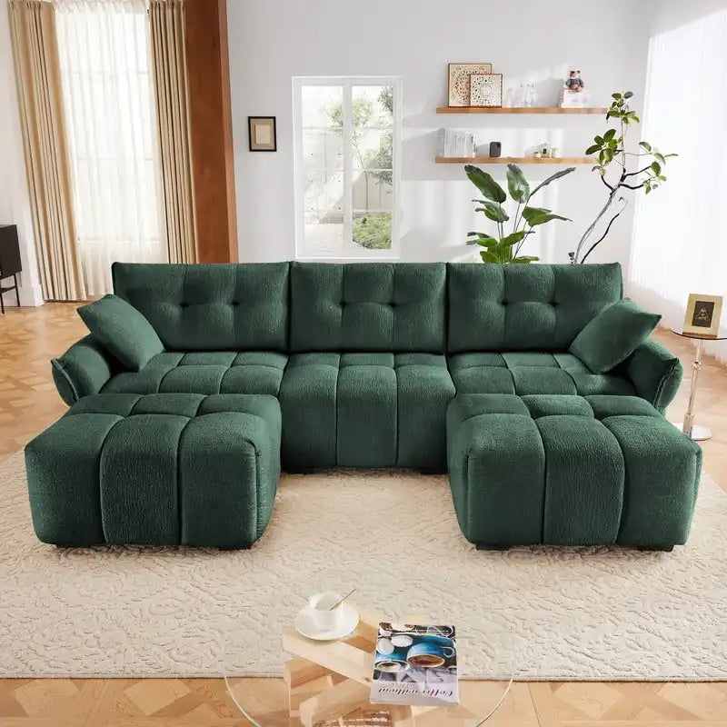 110.2 Chenille 3 Seater Upholstered Sofa, 2 Ottoman