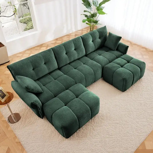 110.2 Chenille 3 Seater Upholstered Sofa, 2 Ottoman