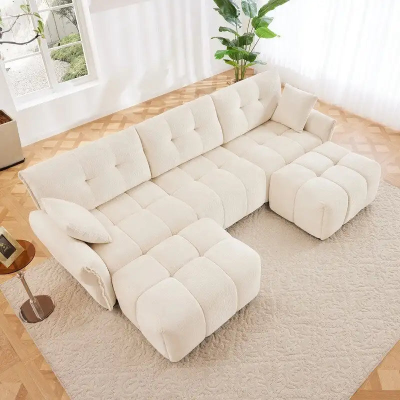 110.2 Chenille 3 Seater Upholstered Sofa, 2 Ottoman