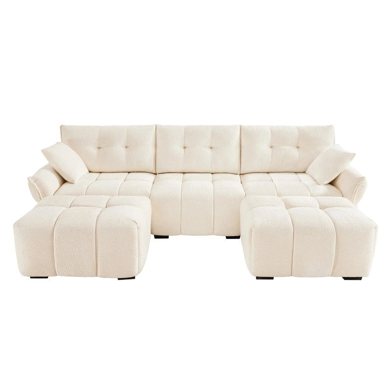 110.2 Chenille 3 Seater Upholstered Sofa, 2 Ottoman