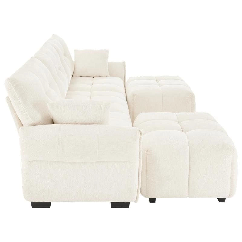110.2 Chenille 3 Seater Upholstered Sofa, 2 Ottoman