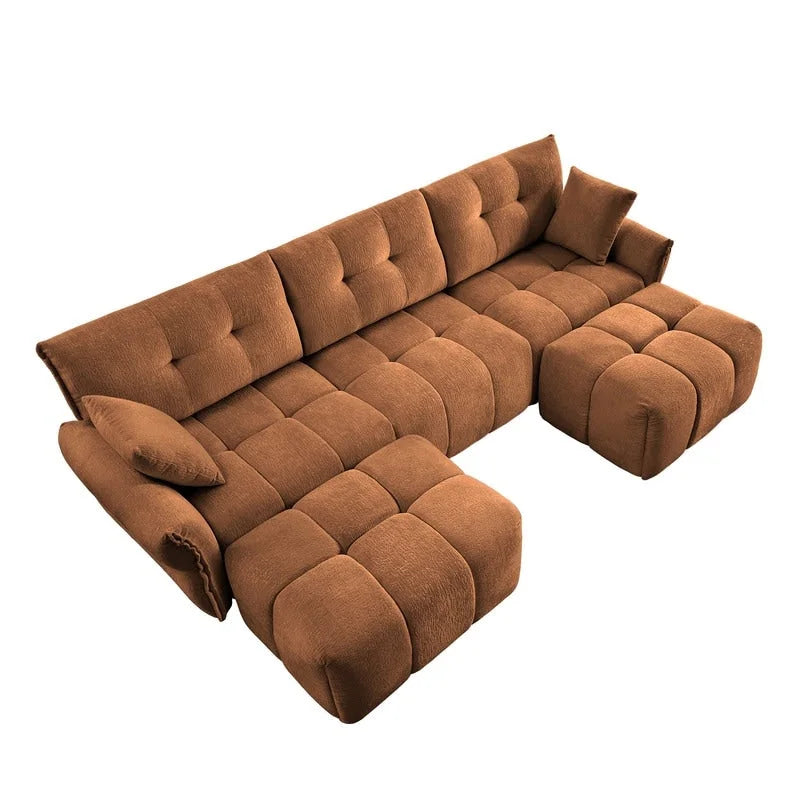 110.2 Chenille 3 Seater Upholstered Sofa, 2 Ottoman