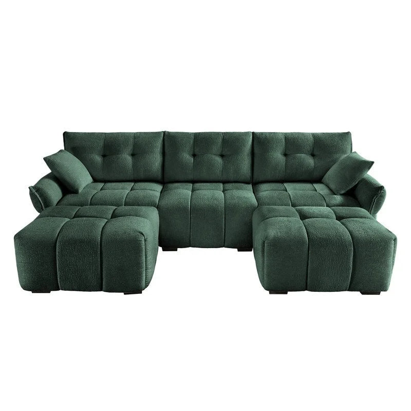 110.2 Chenille 3 Seater Upholstered Sofa, 2 Ottoman