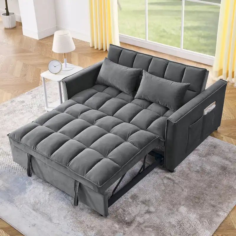 Modern Convertible Futon Sofa Bed,Adjustable Backrest,Armrest Holders