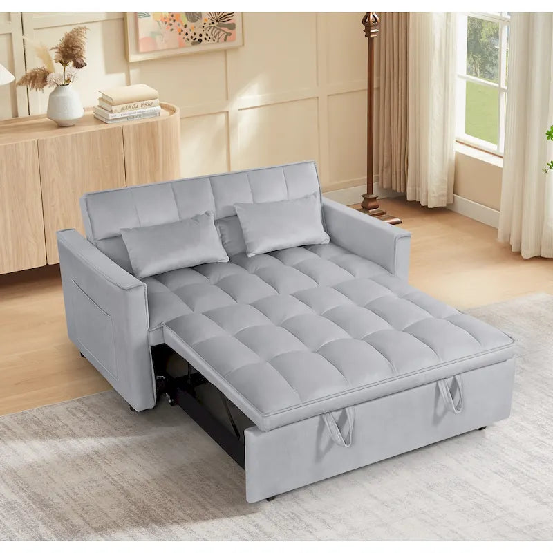 Modern Convertible Futon Sofa Bed,Adjustable Backrest,Armrest Holders