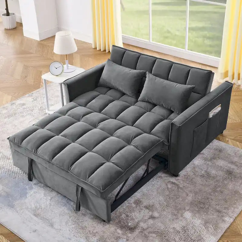 Modern Convertible Futon Sofa Bed,Adjustable Backrest,Armrest Holders