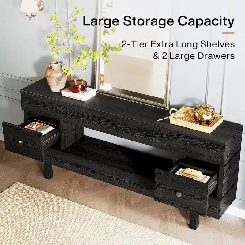 71 Inches Console Table with Storage Drawers, Farmhouse 2-Tier Entryway Table for Entrance with Display Shelf