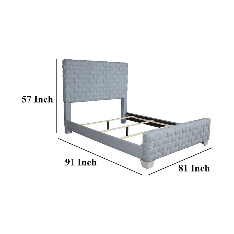 Reah King Size Bed, Light Teal Blue Chenille, Gray Panel Headboard