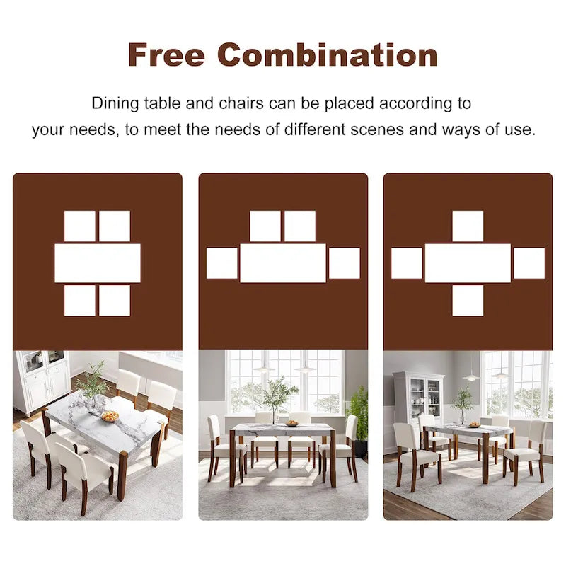 5 Piece Dining Table Set, 4 People Kitchen Dining Room Set with Faux Marble Style Table and 4 Upholstered Chairs