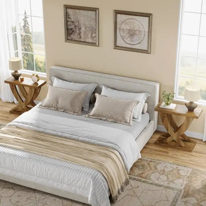 Farmhouse End Table, Narrow Side Table with Fishtail Support Design for Living Room, Study, Brown