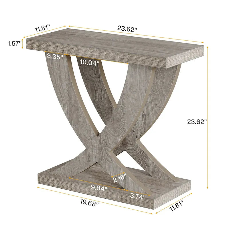 Farmhouse End Table, Narrow Side Table with Fishtail Support Design for Living Room, Study, Brown