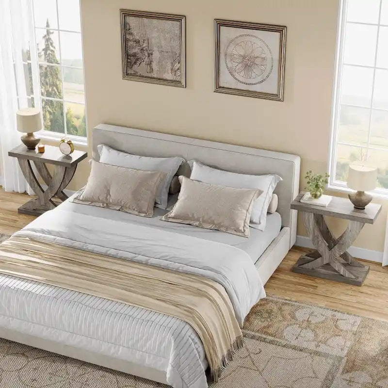 Farmhouse End Table, Narrow Side Table with Fishtail Support Design for Living Room, Study, Brown