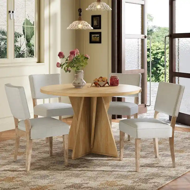 5-Piece Round Dining Table with 4 Upholstered Chairs