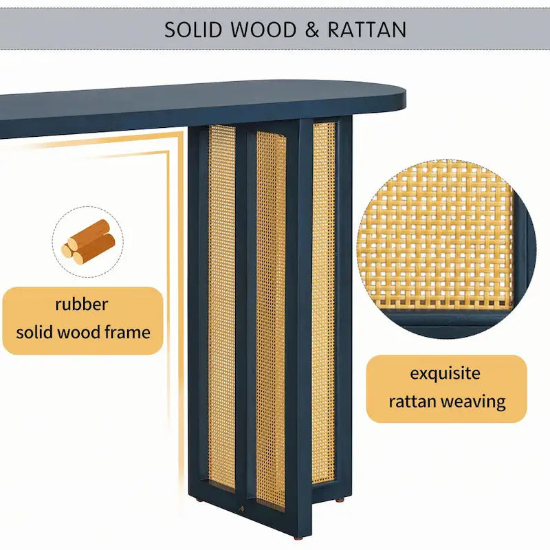 Farmhouse Rattan Console Table Entryway Table,Navy