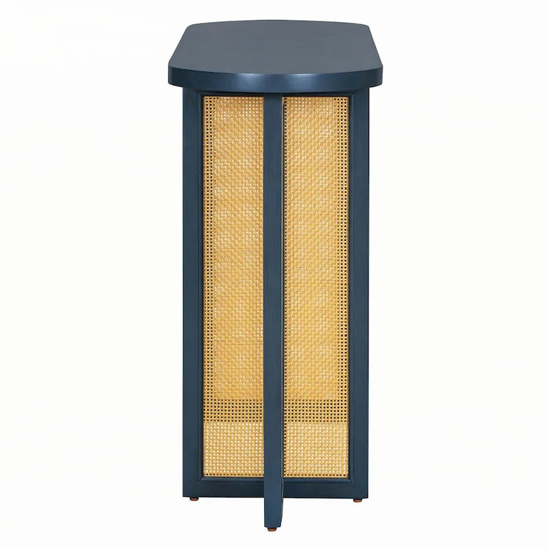 Farmhouse Rattan Console Table Entryway Table,Navy