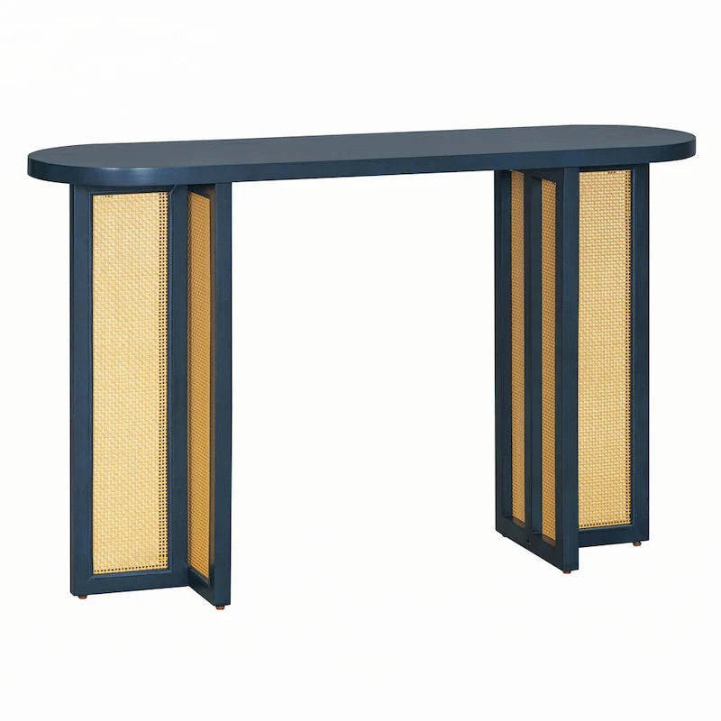 Farmhouse Rattan Console Table Entryway Table,Navy