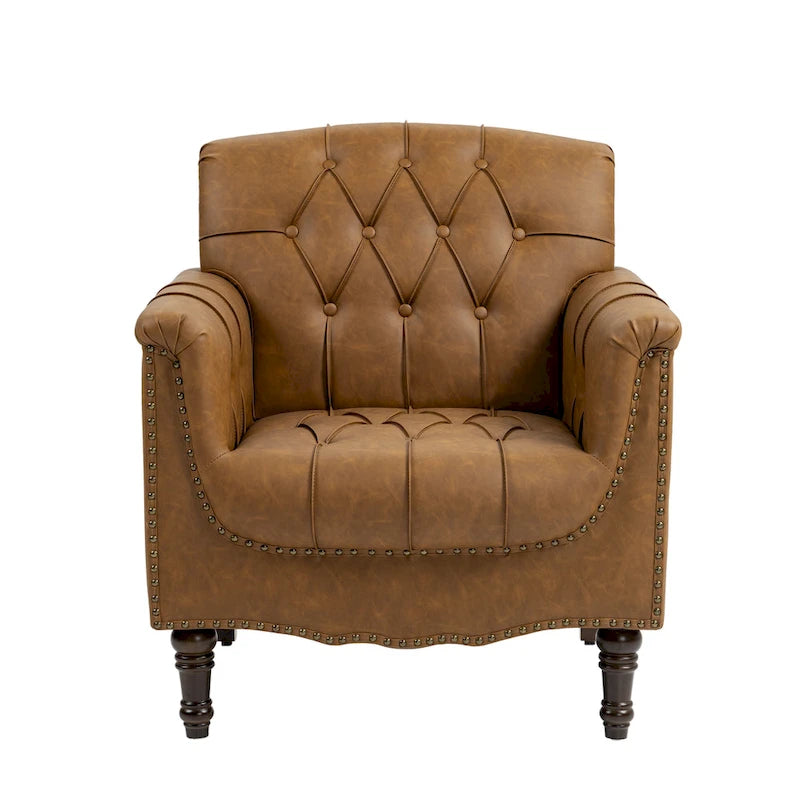 PU Leather Tufted Accent Chair with Nailhead Trim Armchair