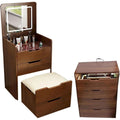 3-in-1 Small Makeup Table Set with Glass Top 3 Drawers, Stool