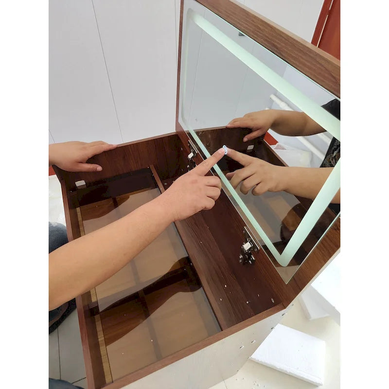 3-in-1 Small Makeup Table Set with Glass Top 3 Drawers, Stool