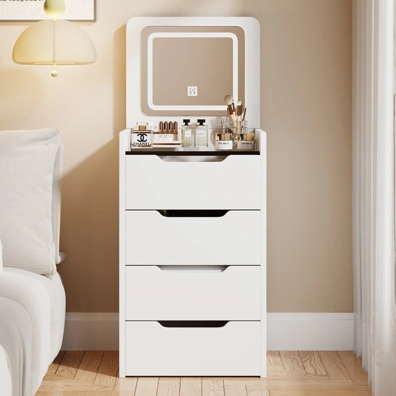 3-in-1 Small Makeup Table Set with Glass Top 3 Drawers, Stool