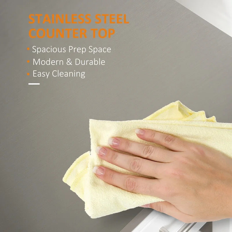 Kitchen Island With Stainless Steel Top(no include stool)