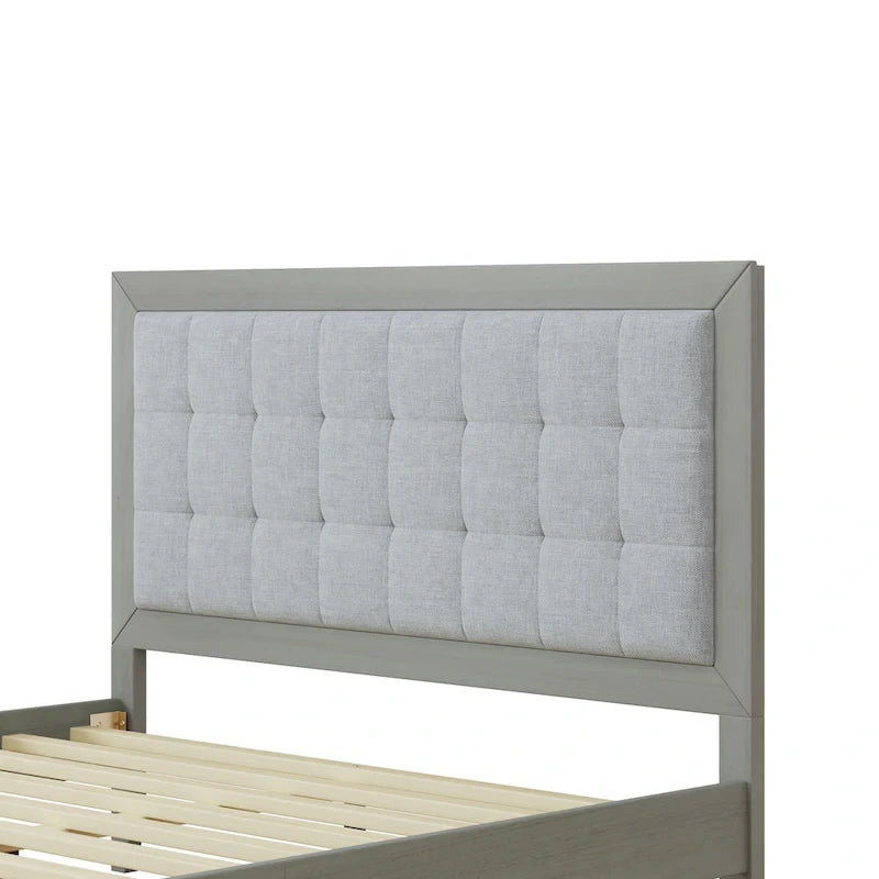 Solid Wood Platform Upholstered Headboard Queen Bed