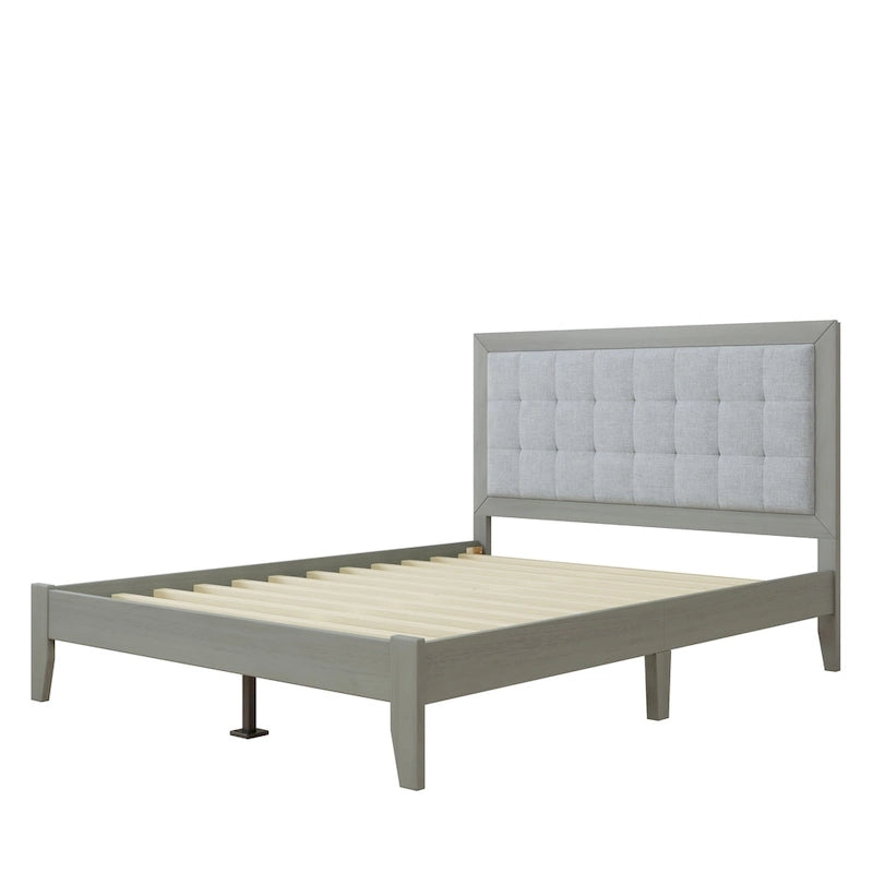 Solid Wood Platform Upholstered Headboard Queen Bed