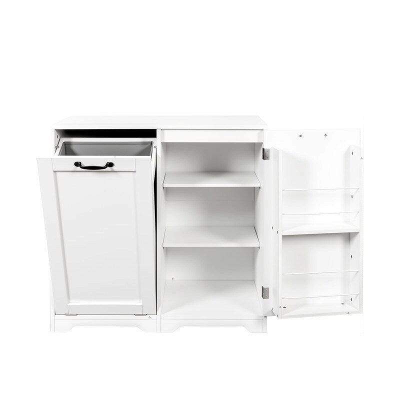 Freestanding Bathroom Laundry Cabinet with Doors and shelf, Tilt-Out Laundry Hamper
